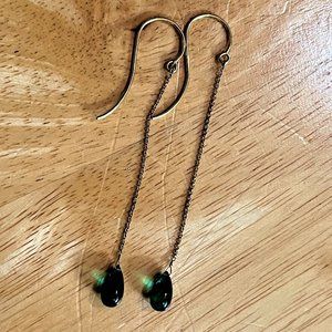 Vtg Green Quartz Teardrop Shoulder Duster Earrings Borealis Jewelry of New York
